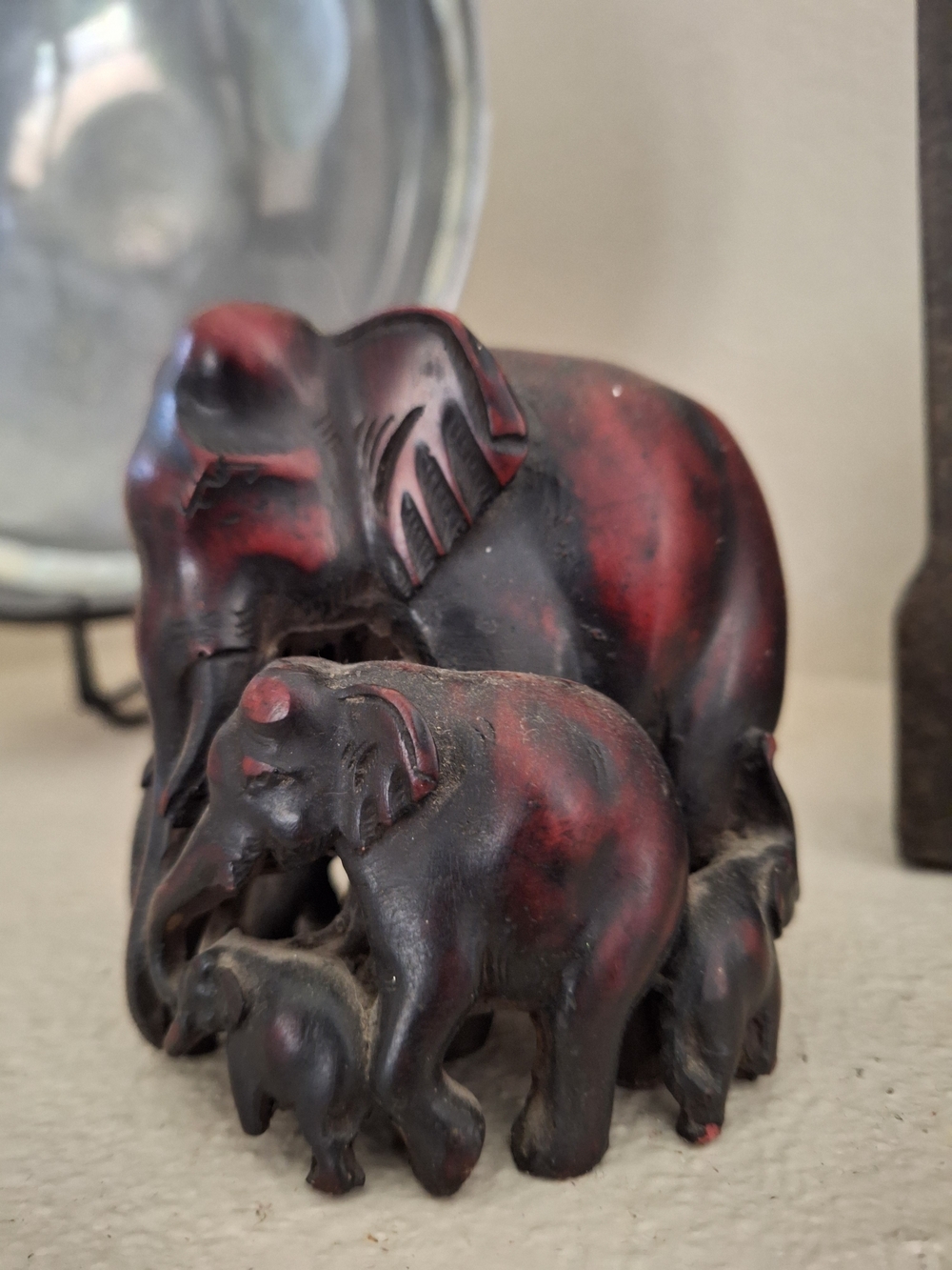 Black and Red Elephant Family Resin Sculpture - Home Art Accent - Picture 2 of 5